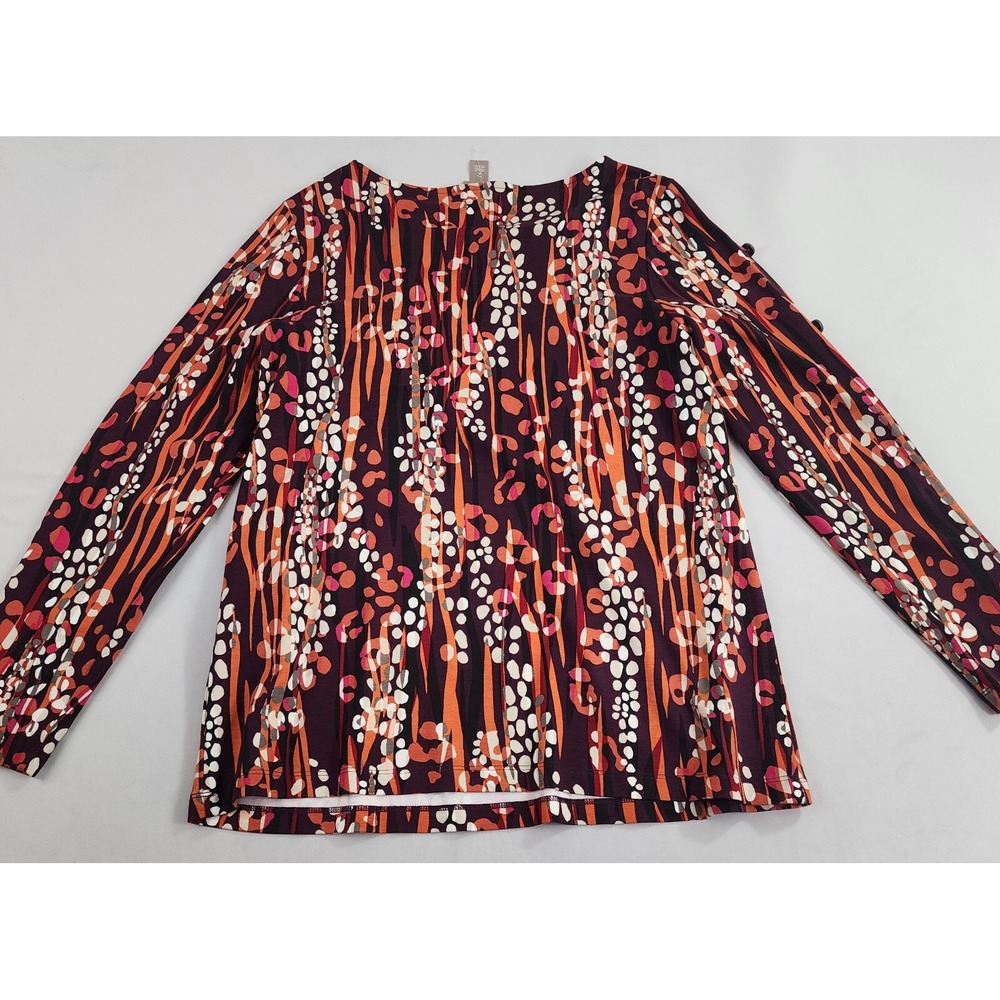 Chico's tunic top womens sz 2 red desert jungle button detailed slv stretch $59 - Picture 11 of 11